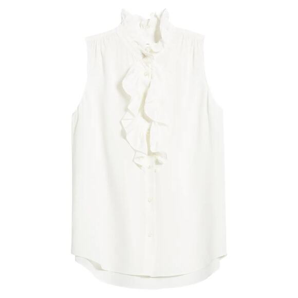 FRAME Ruffle Sleeveless Silk Crepe White Top - Picture 5 of 11